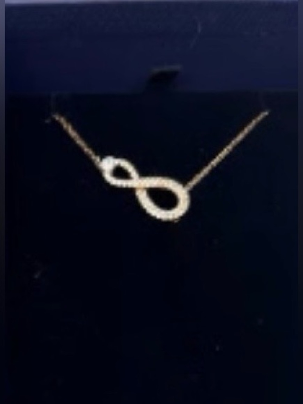 Swarovski Rose Gold Infinity Necklace with clear and blue Pave Crystals